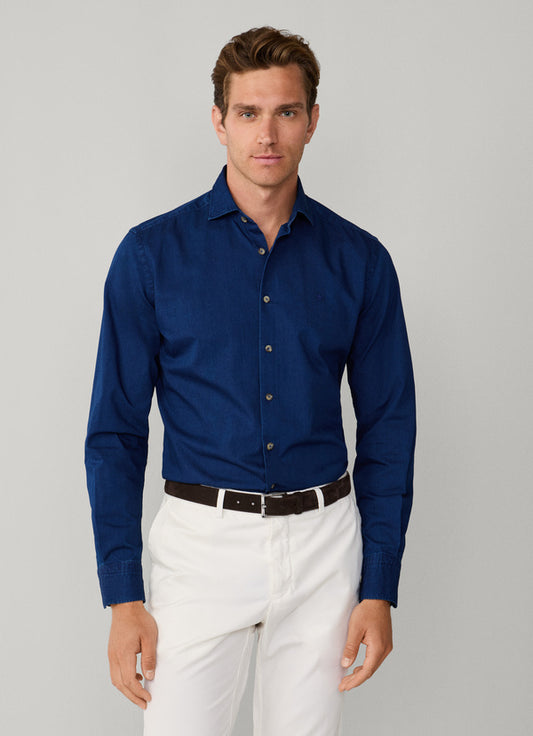 Tailored Fit Dark Blue Denim Shirt