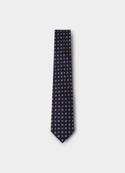 Geometric Motif Print Silk Tie