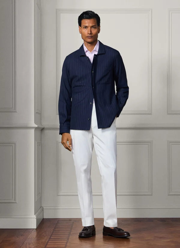 Wool-Silk Striped Overshirt - Woven In Italy