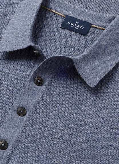 Merino Wool Textured Long Sleeve Knitted Polo